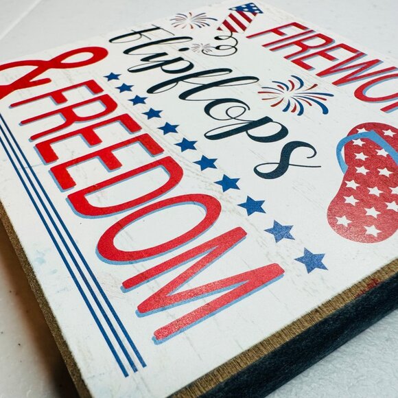 Fireworks Flipflops & Freedom patriotic decoration Fourth of July decor America - Picture 8 of 10